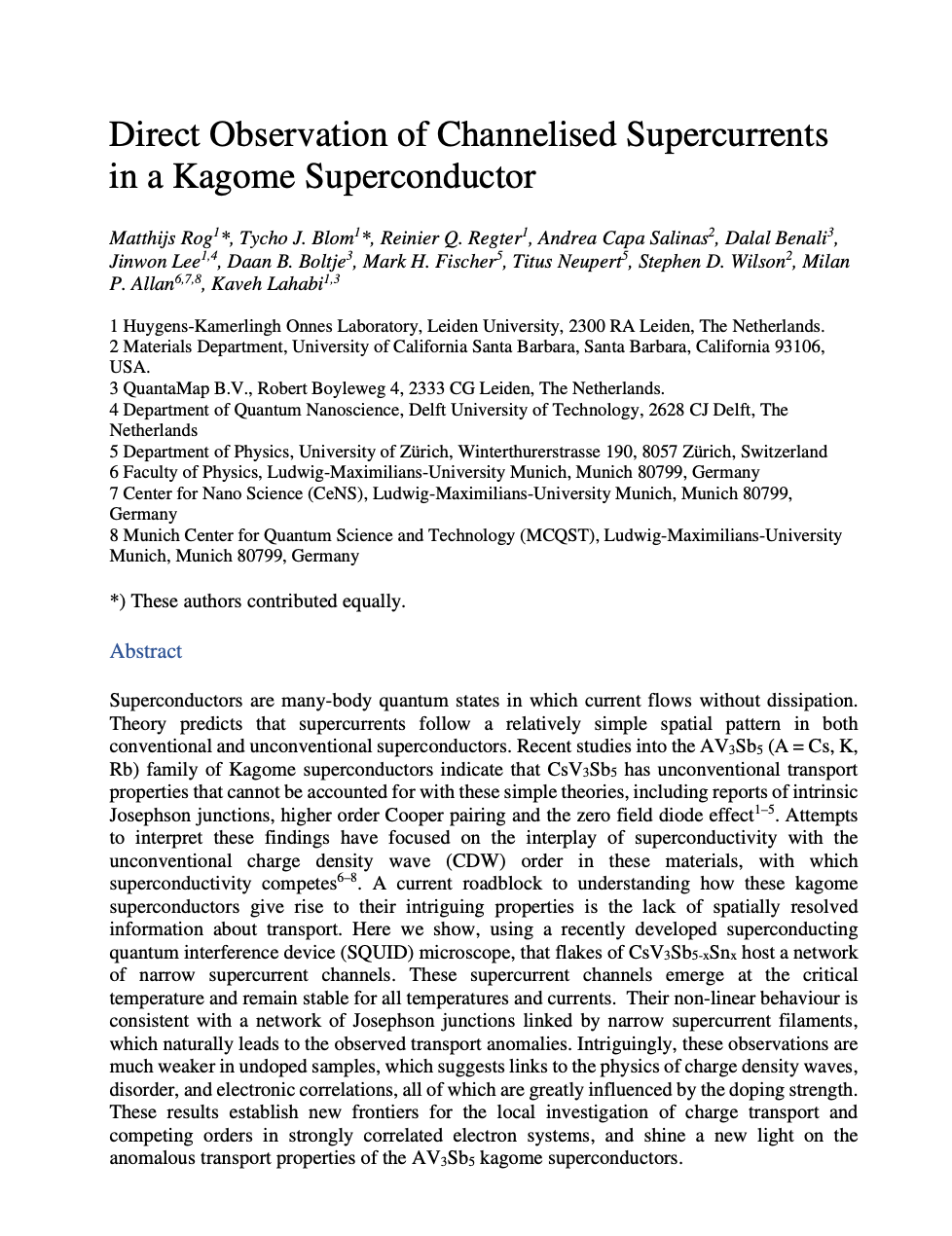 Preprint: Direct Observation of Channelised Supercurrents in a Kagome Superconductor